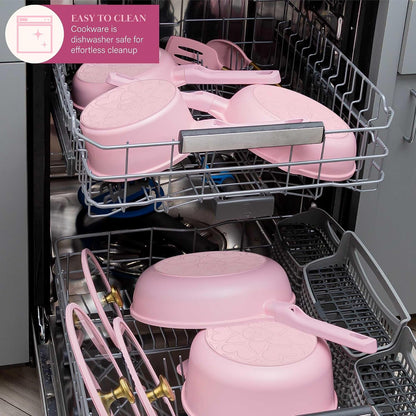Ceramic Nonstick Pots and Pans, Cookware Set, Cast Aluminum with Dual Layer Non Stick Coating, Made without PFAS PFOA PFOS and PTFE, Dishwasher Safe, 10-Piece, Pink5