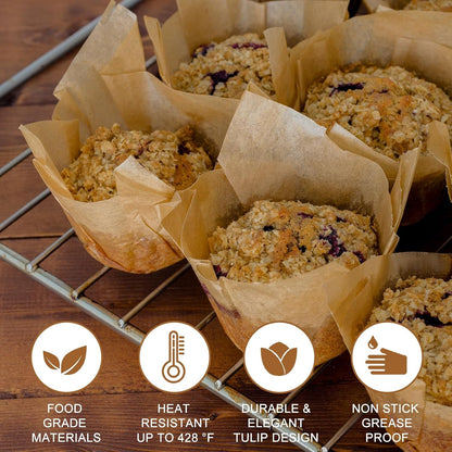 120 Counts Natural Tulip Cupcake Liners for Baking Cups, Food Grade Parchment Paper Muffin Liners Holders, Standard Tulip Cupcake Liners, Greaseproof Cup Cake Wrappers for Party, Christmas3