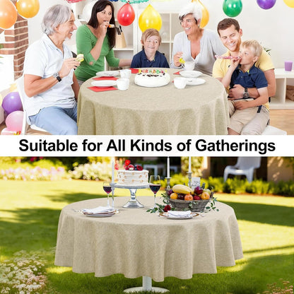 round Table Cloth Faux Linen Farmhouse Tablecloth Wrinkle and Stain Resistant Decorative Fabric Table Cover for Kitchen, Dining Room, Parties and Camping, Beige, 70 Inch Round7