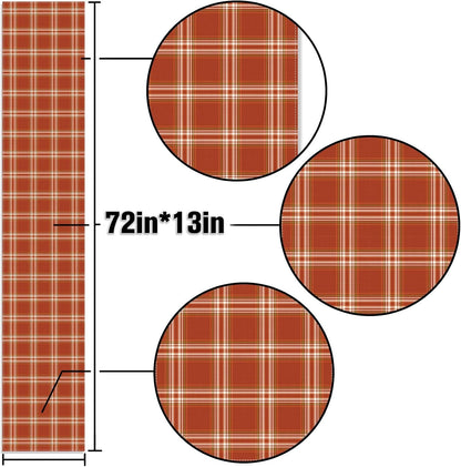 Thanksgiving Table Runner Orange Fall Plaid Autumn Harvest Checkered Tartan Decoration Seasonal Dining Room Home Kitchen Table Decor3