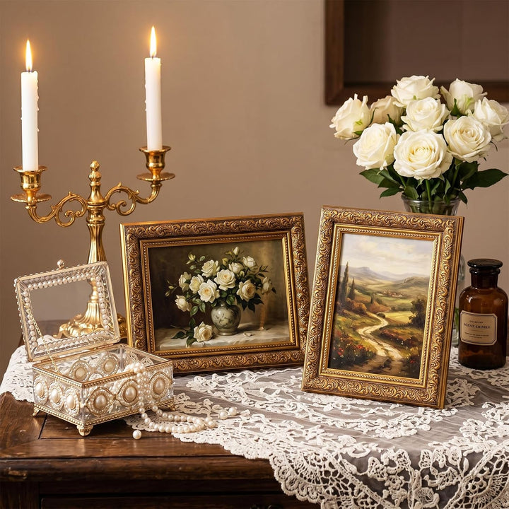 Gold Ornate Vintage 5X7 Picture Frame with Real Glass, 1 Pack+2