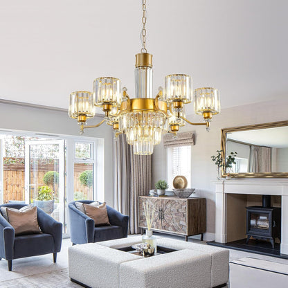 7-Light Modern Large Crystal Chandelier Gold Adjustable Hanging Pendant Light Vintage Farmhouse Ceiling Light Fixture for Living Room Dining Room Bedroom Foyer Entryway Staircase9