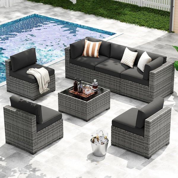 7-Piece Patio Furniture Set, Wicker Outdoor Furniture with Thick Cushions1