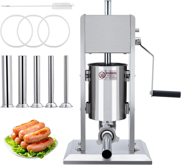 Sausage Stuffer,  Manual 7LB/3L Sausage Maker Machine, Meat Stuffer with Dual Speed, Stainless Steel Heavy Duty Sausage Filler with 5 Stuffing Tubes, for Commercial and Home Use1
