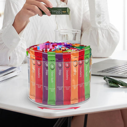 Drink Packet Organizer for Powdered Drink Mix,Powder Packet,Water Packet,Water Flavor Packet,Lazy Susan 360° Turntable Organizer for Drink Mix Necessities4