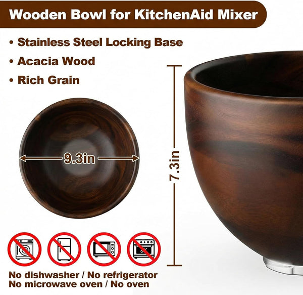 Premium Wood Mixing Bowl for Kitchenaid 4.5-5 Qt Stand Mixers3