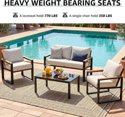 4 Pieces Patio Furniture Sets, Modern Metal Patio Set5