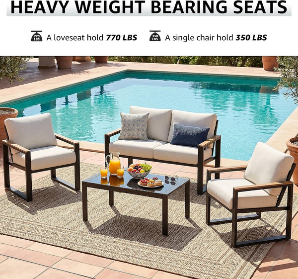 4 Pieces Patio Furniture Sets, Modern Metal Patio Set5