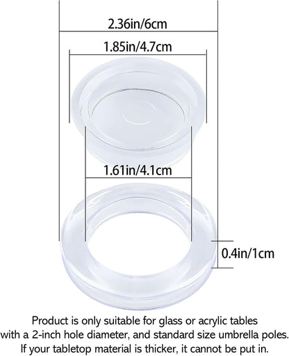 2 Pack Patio Table Umbrella Hole Ring and Cap Set for Standard Table Hole | Fits 2" Glass or Acrylic Table Holes, Silicone Material, Reduces Sway, Scratches and Rattling2