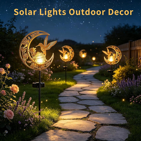 Solar Lights Outdoor Decor Hummingbird Cracked Glass Stake Moon Lights Gift8