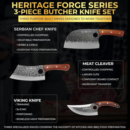 Hand-Forged Professional Butcher Knife (3 PC BUTCHER KNIFE SET W/SANDLEWOOD HANDLES)7
