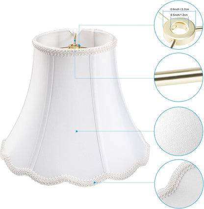White Bell Lampshade, 5''X10''X8'', Solid Lamp Shade, Pack 1 | Harp Set Included, Scalloped Lampshade, Double Layers Polyester Fabric, Softback, No Assembling for Item Itself Is Required4