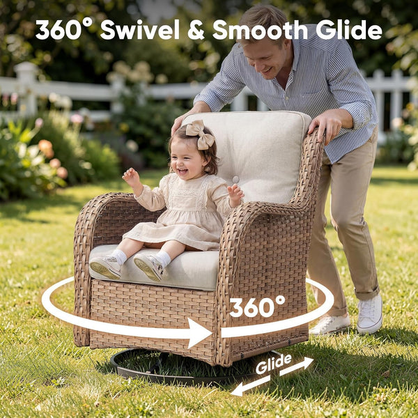 6 Piece Wicker Patio Furniture Set, Outdoor Swivel Rocker Chairs Set of 2 with Ottomans and 3 Seater Sofa, All Weather Patio Conversation Furniture Set, for Pool,Yard Yellow Wicker/Beige3