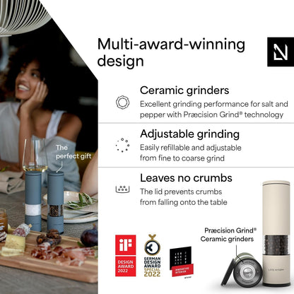 Salt and Pepper Grinder Set Manual, Stainless Steel Salt and Pepper Mills with Adjustable Ceramic Grinder I Design Spice Shakers (Green/Beige)2