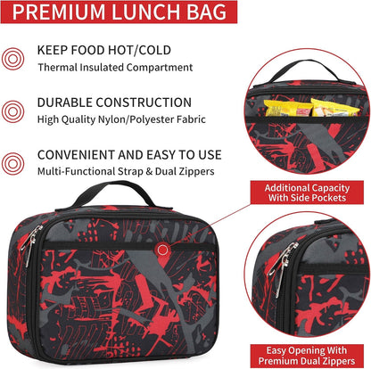Lunch Box with Padded Liner, Spacious Insulated Lunch Bag Durable Thermal Lunch Cooler Pack with Strap for Men Women Boys Girls Adults School Sports Beach Picnic Work Camp,2 Pocket4
