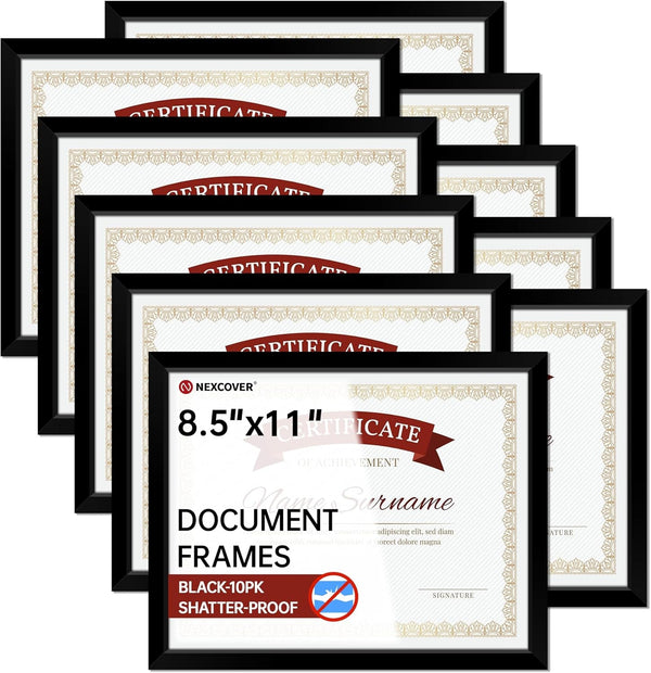 Diploma Frame Black 10 Pack, 8.5 X 11 Certificate Frame with HD Plexiglass, 8.5 by 11 Picture Frames for Documents, Photos, Posters, Artworks, Horizontal and Vertical Wall Display1