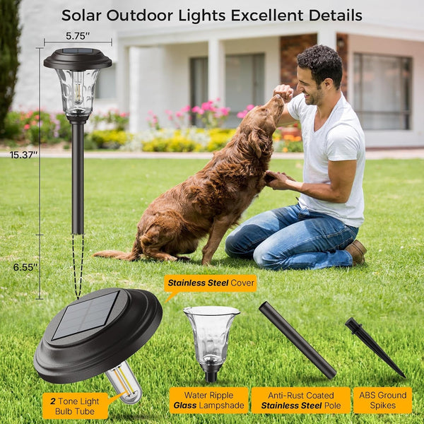 Solar Lights Outdoor, 6 Pack Metal Glass Solar Pathway Lights5