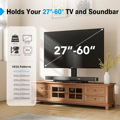 Universal TV Stand - Table Top TV Stand for 27-60 Inch LCD LED Tvs - 9 Level Height Adjustable TV Base Stand with Tempered Glass Base & Wire Management, VESA 400X400Mm2