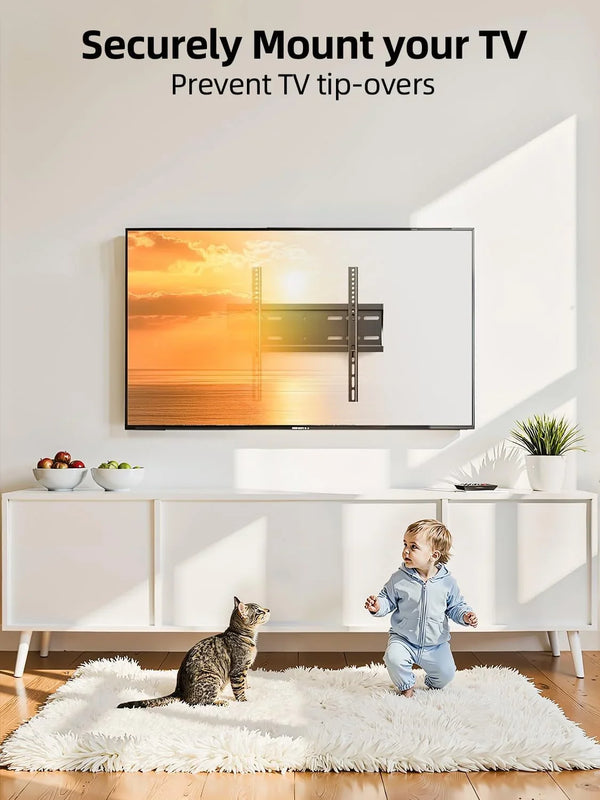 43 50 55 Inch Fixed Low Profile TV Wall Mount for 24-65 Inch LED/LCD & Flat/Curved Tvs, Universal Wall Mount Bracket with Safe Lock, Max VESA 400X400Mm, up to 99Lbs & 16 '' Stud5