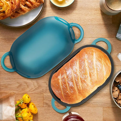 5 QT Enameled Cast Iron Sourdough Bread Oven, Loaf Pan with Lid | Oval Dutch Oven for Homemade Sourdough Bread Baking, Oven Safe up to 500°F, Meatloaf Pan with Dome Lid, Blue-Green9