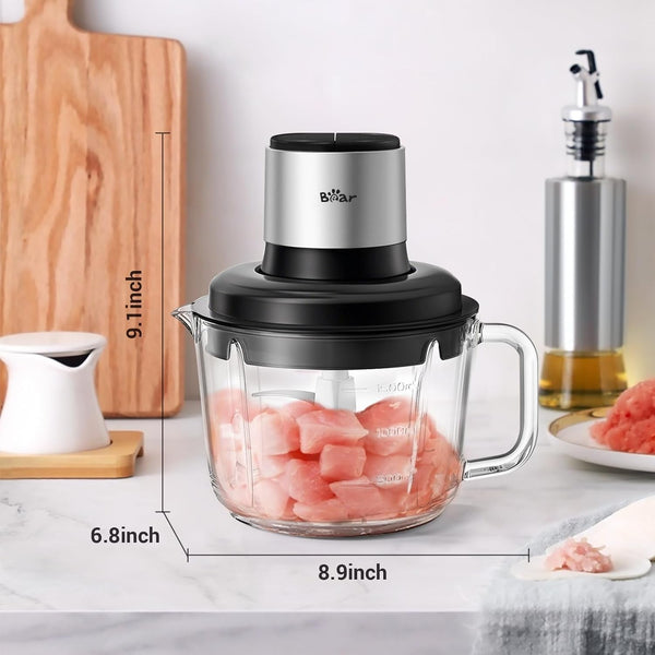 Food Processor, 400W Electric Food Chopper with Handheld Glass Bowl | No-Hole 4 Bi-Level Stainless Steel Blades, Easy Cleaning, 8 Cup/2 L,2 Speeds for Meat/Vegetables/Baby Food Preparation8