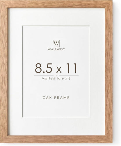 8.5X11 Picture Frame, Solid Oak Wood 8.5 by 11 Frame with Mat 6X81