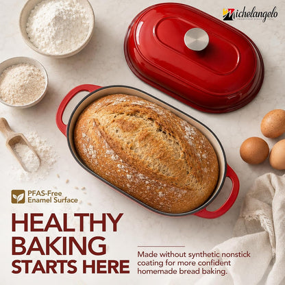 Enameled Cast Iron Bread Oven, Oval Sourdough Dutch Oven & Lid | High Dome Traps Steam for Better Rise & Crisp Crust; Oval Fit for Batards; 500°F Safe, Pfas-Free Enamel, Side Handles.8