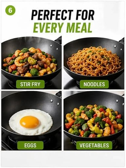 12.5" Carbon Steel Wok – Non-Stick, Pfas-Free Coating, Non-Toxic, Induction-Safe Flat Bottom Stir Fry Pan with Ergonomic Handle6