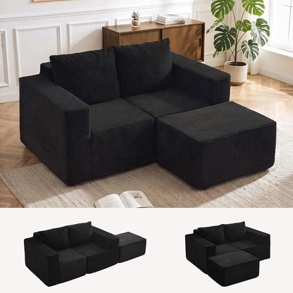 Sectional Couches for Living Room, Boneless Couch with Ottoman, Comfy Fluffy Cloud Couch with Deep Seat, Modular Sectional Sofa with Side Pockets, No Assembly L Shaped Couch, Corduroy1