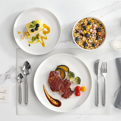 12 Pieces Porcelain Dinnerware Set, Modern White Dish Set for 4, Premium Serving Plates and Bowls Sets, Chip and Scratch Resistant Dishware Sets Kitchen Dishes Dining Ware Set, Series LEAH7