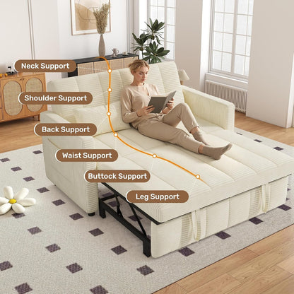 Sleeper Sofa Bed,3-In-1 Convertible Pull Out Couch with Adjustable Backrest for Living Room,Loveseat Sofa Bed with Side Pockets,Easy Assembly,Beige,1 PCS3