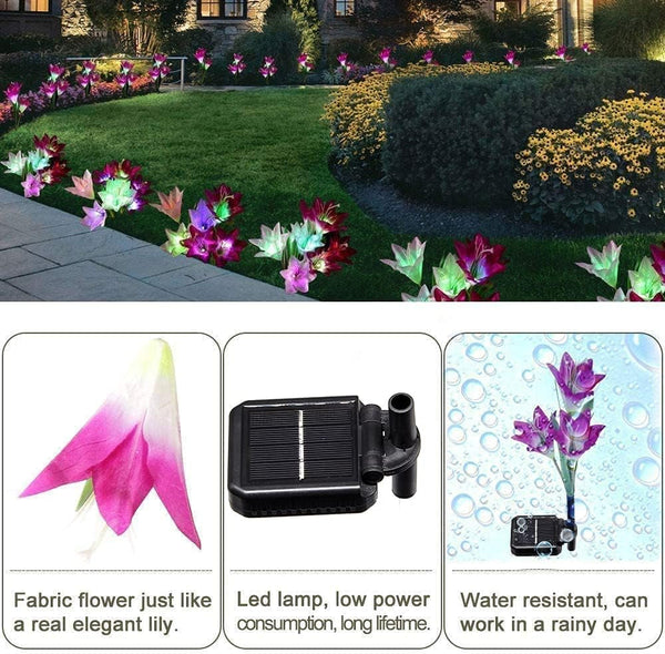 Solar Lights Outdoor - Lily Flower Solar Garden Lights, 4 Pack Lights Outdoor Waterproof Multicolor Changing LED Flower with Bigger Lily for Patio Yard Pathway Balcony Outdoor Décor6