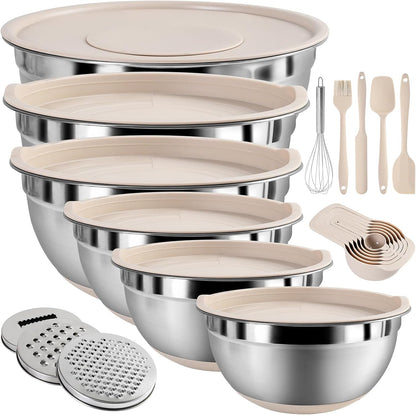 Mixing Bowls with Airtight Lids Set, Non-Slip Silicone Bottoms, Khaki1