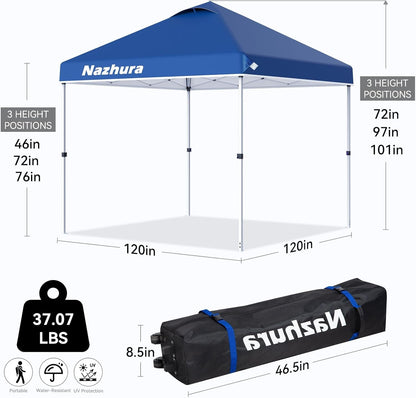 10' X 10' Pop up Canopy Tent with Sand Weight Bag, Freestanding Sun Shelter for Picnic and Camping, One Person Setup and Height Adjustable (Blue)2