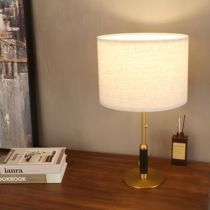 21" Set of 2 Mid Century Modern Table Lamp with Pull Chain Switch, 3-Color Bedside Lamps for Bedroom Living Room, Solid Wood/Metal/Fabric Nightstand Lamp for Home Office (Light Brown+Brass)8