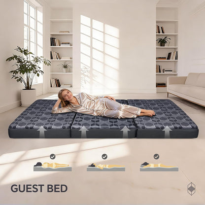Tri-Folding Mattress Twin Size,6 Inch Guest Bed with Washable Cover5