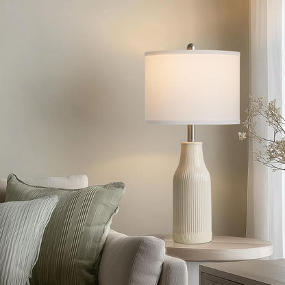 24.5" Ceramic Table Lamps Set of 2, Modern Farmhouse Bedside Lamps for Bedroom Nightstand, Small Table Lamp for Living Room End Table, Beige (2 LED Bulbs Included)8