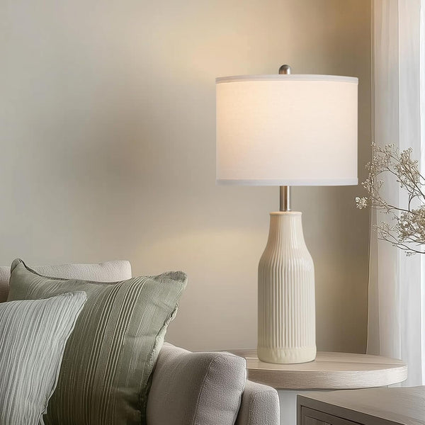 24.5" Ceramic Table Lamps Set of 2, Modern Farmhouse Bedside Lamps for Bedroom Nightstand, Small Table Lamp for Living Room End Table, Beige (2 LED Bulbs Included)8