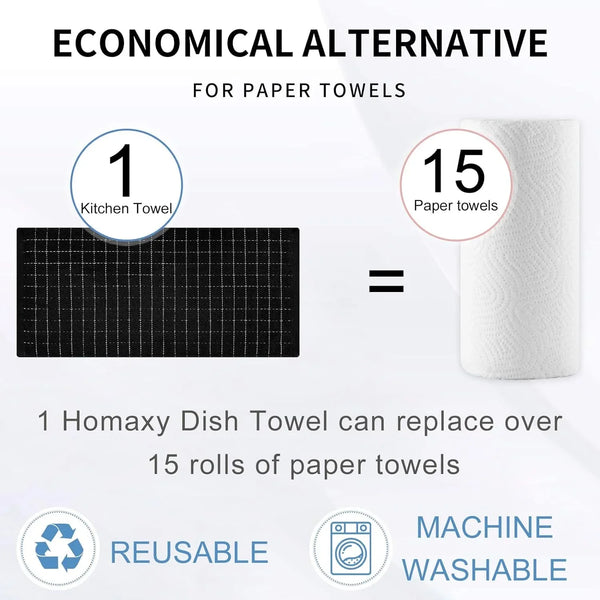 Kitchen Towels and Dishcloths Set, Set of 8, Black | Bulk Cotton Terry Kitchen Towels, Checkered Designed, Soft and Super Absorbent Dish Towels, 12 X 12 and 13 X 28 Inches8