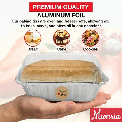 Mini Loaf Pans with Lids 50 Pack Small Aluminum Pans with Lids 6X3.5X2 Complete with Baked with Love Stickers for Baking Bread, Fruit Cake, Banana Bread, Meatloaf and Baked Goods5