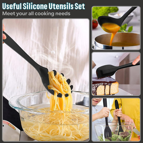 Black Silicone Cooking Utensils Set, 7PCS Nonstick Kitchen Utensils6