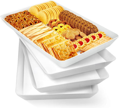 4-Pack Reusable Plastic Serving Trays for Snacks, Fruit and Parties | Kitchen Pantry Organization, Grilling Prep, Food Presentation, Everyday Dining, Holiday Hosting and Outdoor Entertaining1