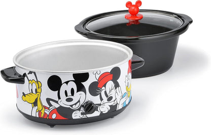 Mickey & Friends 5-Quart Slow Cooker - Food & Dip Warmer for Parties - Electric Slow Cooker with Tempered Glass Lid & Mickey Icon Handle - Kitchen Essential for Soups & Home-Cooked Meals | Electric Food & Dip Warmer with Tempered Glass Lid & Mickey Icon H2