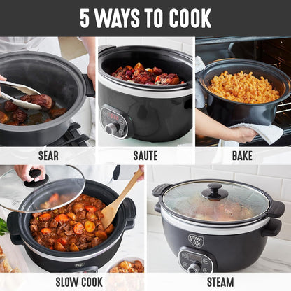8QT Ceramic Nonstick Slow Cooker, Cooktop/Oven Safe, Black | Pfas-Free Nonstick Removeable Inner Pot, Dishwasher Safe Components, Programmable, Keep Warm, Delay Timer, Extra Large4