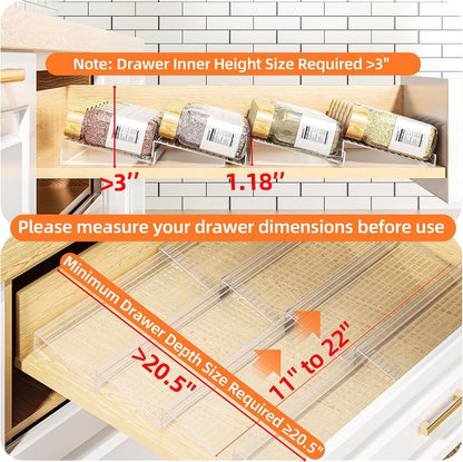 Clear Spice Drawer Organizer, 4 Tier- 2 Set (8 Packs) Spice Rack for Drawer, Expandable from 11" to 22" Kitchen Seasoning Organizers and Storage for Drawer (Jars Not Included)2