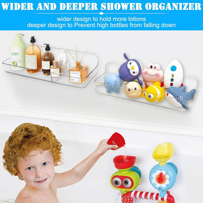 2PK Bath Toy Storage Holder for Bathtub Large，Acrylic Adhesive Shelves, Adhesive Tape Bathroom Mirror Shelf,No Drilling Capacity Bathtub Toy Organizer Shower Caddy for Bathroom8