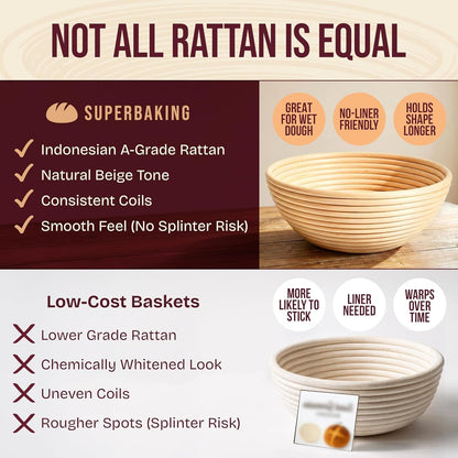 Sourdough Banneton Bread Proofing Basket, 9" Round, Set of 2 | Splinter-Free, Non-Stick Liner, Sourdough Starter Kit, Sourdough Bread Baking Supplies & Tools, Gift Set2