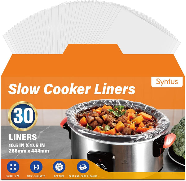 30 Pcs Slow Cooker Liner, Small Size 10.5"X17.5" Fit 1-3 Quart Pots | Bpa-Free, Thick Nylon Blend, Withstand Heat up to 400°F, Leak-Proof, Disposable Liners, for round and Oval Slow Cookers1
