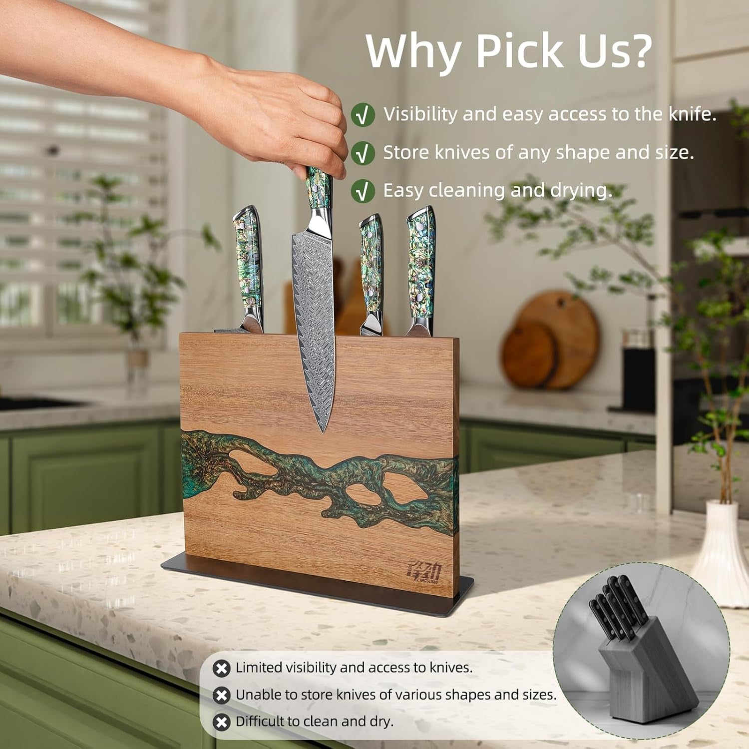 magnetic-knife-block-double-sided-knife-holder-with-strong-magnets-acacia-wood-and-golden-green-resin-countertop-kitchen-knife-storage-stand-12-10-inches-without-knives