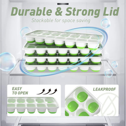 4‑Pack Ice Cube Trays with Lids, 56‑Cube Total Stackable Freezer Ice Trays, Durable Silicone & Plastic Easy‑Release Ice Molds for Cocktails, Coffee & Drinks7